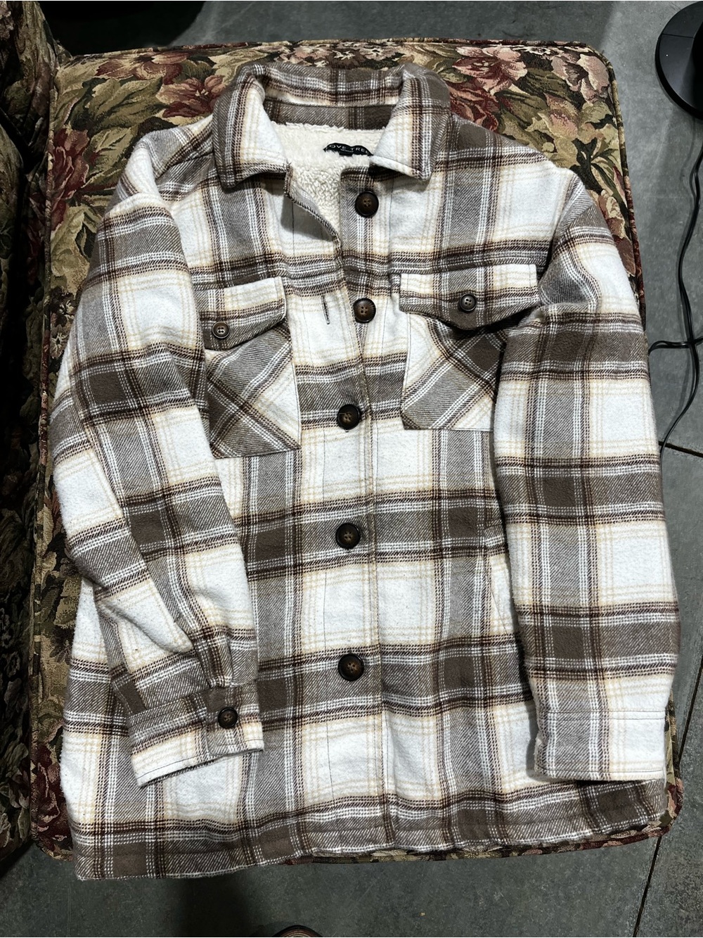 Love Tree Plaid Shacket in Cream and Brown